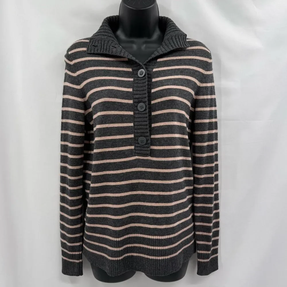 Tory Burch Giselle Cashmere Blend Quarter Button Collared Striped Sweater | XS